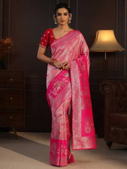 Libas - Pink Ethnic Motif Woven Design Saree With A Blouse Piece