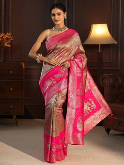 Libas - Grey Ethnic Motif Woven Design Saree With A Blouse Piece