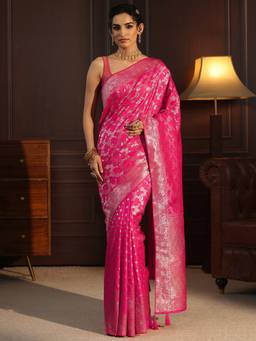 Libas - Pink Floral Woven Design Saree With A Blouse Piece