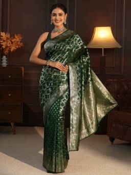 Libas - Green Floral Woven Design Saree With A Blouse Piece