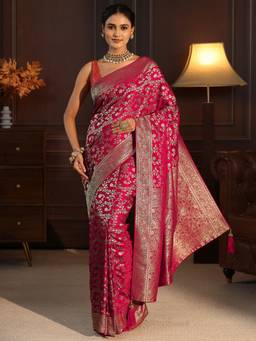 Libas - Red Floral Woven Design Saree With A Blouse Piece