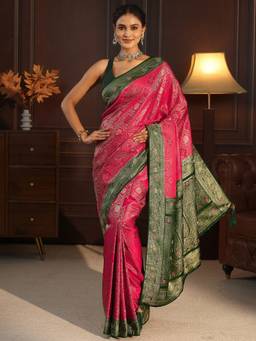 Libas - Red Ethnic Motif Woven Design Saree With A Blouse Piece