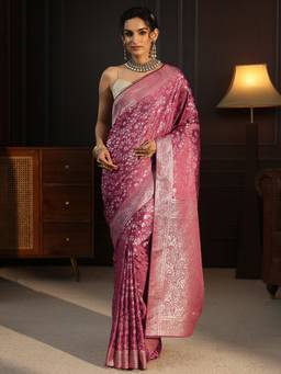 Libas - Mauve Floral Woven Design Saree With A Blouse Piece