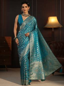Libas - Blue Ethnic Motif Woven Design Saree With A Blouse Piece
