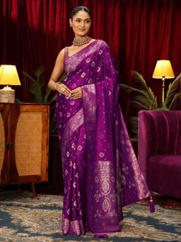 Libas - Purple Ethnic Motif Woven Design Saree With Woven Design Border and Blouse Piece
