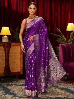 Libas - Purple Ethnic Motif Woven Design Saree With Woven Design Border and Blouse Piece