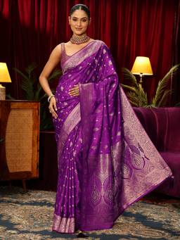 Libas - Purple Ethnic Motif Woven Design Saree With Woven Design Border and Blouse Piece