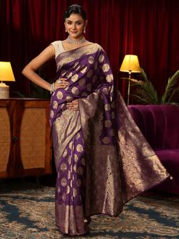 Libas - Purple Ethnic Motif Woven Design Saree With Woven Design Border and Blouse Piece