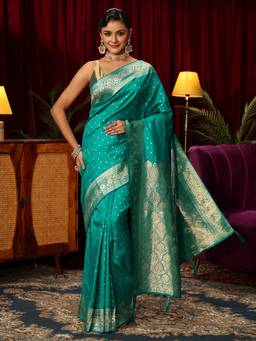 Libas - Green Woven Design Saree With Woven Design Border and Blouse Piece