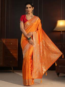 Libas - Orange Woven Design Saree With Woven Design Border and Blouse Piece