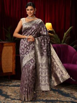 Libas - Lavender Floral Woven Design Saree With Woven Design Border and Blouse Piece