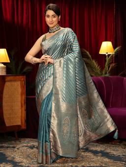 Libas - Blue Leheriya Woven Design Saree With Woven Design Border and Blouse Piece