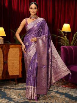 Libas - Lavender Ethnic Motif Woven Design Saree With Woven Design Border and Blouse Piece