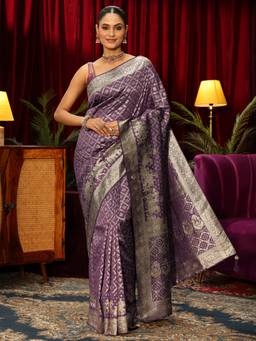 Libas - Lavender Woven Design Saree With Woven Design Border and Blouse Piece