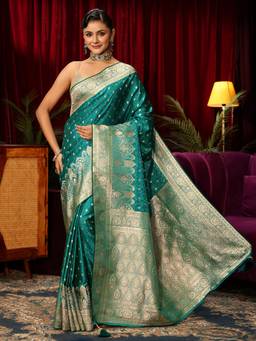 Libas - Green Woven Design Saree With Woven Design Border and Blouse Piece