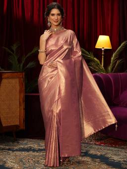 Libas - Pink Floral Woven Design Saree With Embellished Blouse Piece