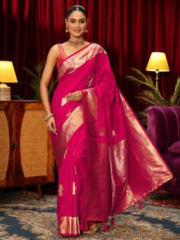 Libas - Pink Ethnic Motif Woven Design Saree With Blouse Piece