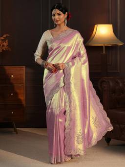 Libas Art - Lavender Woven Design Saree With Stone Work Woven Design Border and Blouse Piece
