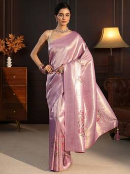 Libas - Lavender Woven Design Saree With Stone Work Woven Design Border and Blouse Piece