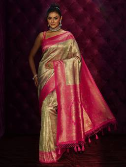 Libas - Green Ethnic Motif Woven Design Saree With Blouse Piece