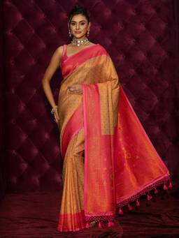 Libas - Mustard Ethnic Motif Woven Design Saree With Blouse Piece