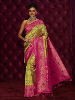 Libas - Green Ethnic Motif Woven Design Saree With Blouse Piece