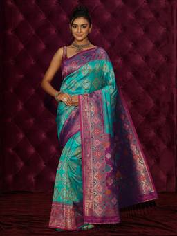 Libas - Green Woven Design Saree With Blouse Piece