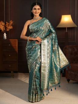 Libas - Green Ethnic Motif Woven Design Saree With Blouse Piece