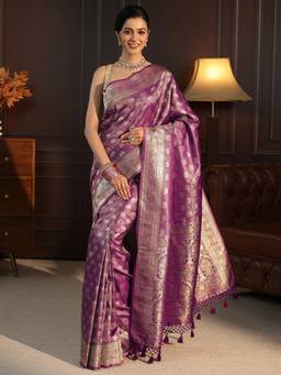 Libas - Purple Ethnic Motif Woven Design Saree With Blouse Piece