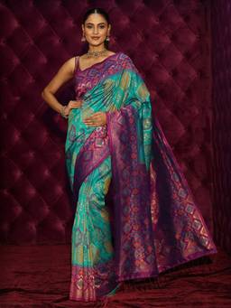 Libas - Green Woven Design Saree With Blouse Piece