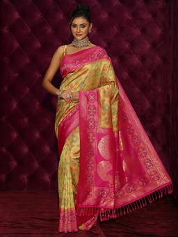Libas - Mustard Woven Design Saree and Blouse Piece