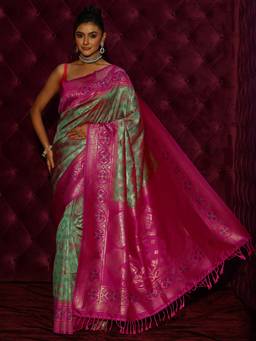 Libas - Green Woven Design Saree and Blouse Piece