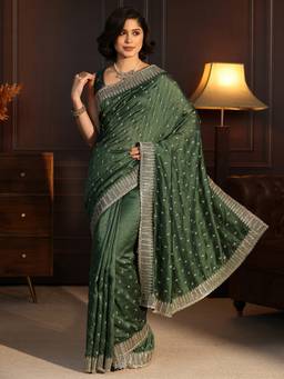 Libas - Green Floral Zari Embroidered Saree With A Blouse Piece