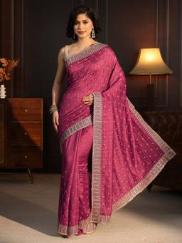 Libas - Pink Floral Zari Embroidered Saree With A Blouse Piece