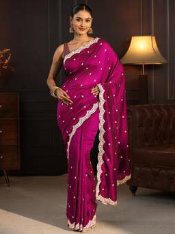 Libas - Pink Floral Zari Embroidered Saree With Blouse Piece