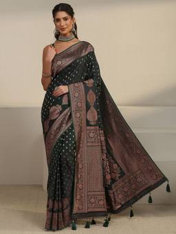 Libas - Green Ethnic Motif Woven Design Saree With Blouse Piece