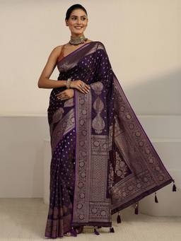 Libas - Purple Ethnic Motif Woven Design Saree With Blouse Piece