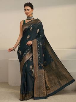 Libas - Green Floral Woven Design Saree With Blouse Piece