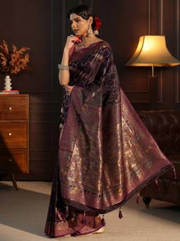 Libas - Purple Floral Woven Design Saree With Blouse Piece