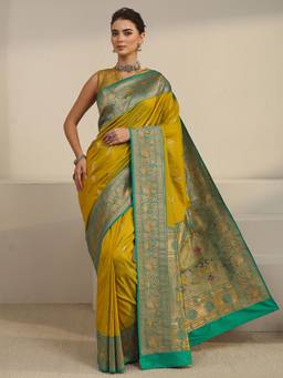 Libas - Mustard Ethnic Motif Woven Design Saree With Blouse Piece