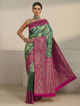 Libas - Green Ethnic Motif Woven Design Saree With Blouse Piece