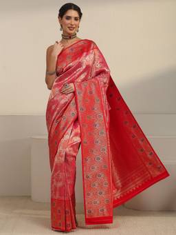 Libas - Pink Ethnic Motif Woven Design Saree With Blouse Piece
