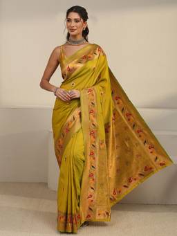 Libas - Green Ethnic Motif Woven Design Saree With Blouse Piece