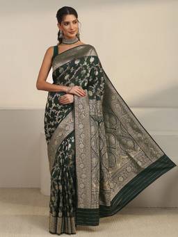Libas - Green Floral Woven Design Saree With Blouse Piece