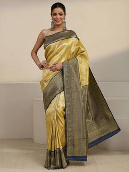 Libas - Mustard Floral Woven Design Saree With Blouse Piece