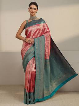 Libas - Pink Floral Woven Design Saree With Blouse Piece