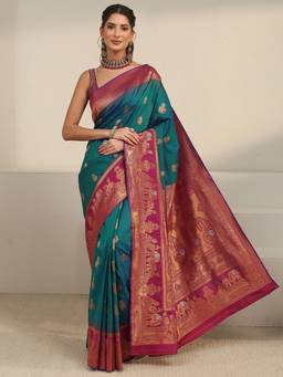 Libas - Blue Ethnic Motif Woven=En Design With Blouse Piece