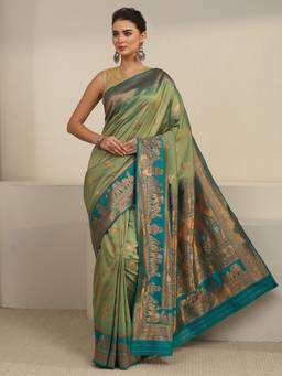 Libas - Green Ethnic Motif Woven=En Design With Blouse Piece