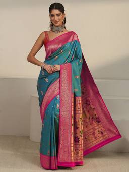 Libas - Blue Ethnic Motif Woven=En Design With Blouse Piece
