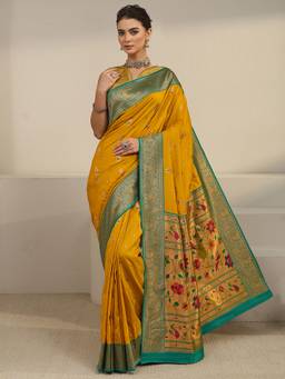 Libas - Mustard Ethnic Motif Woven=En Design With Blouse Piece